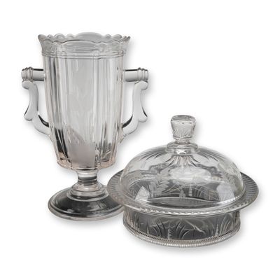 Sale Photo Thumbnail #125: 2pc Bryce Higbee Paneled Vase and Covered Dish