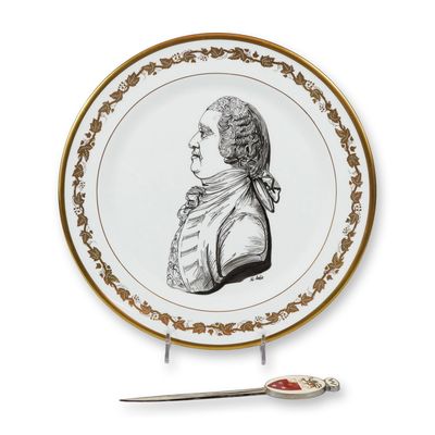 Sale Photo Thumbnail #413: Two Wedgwood Commemorative Items including a Signed Portrait Plate and Enameled Letter Opener