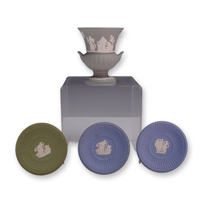 Sale Photo Thumbnail #241: 4pc Wedgwood English Jasperware Urn and Dishes