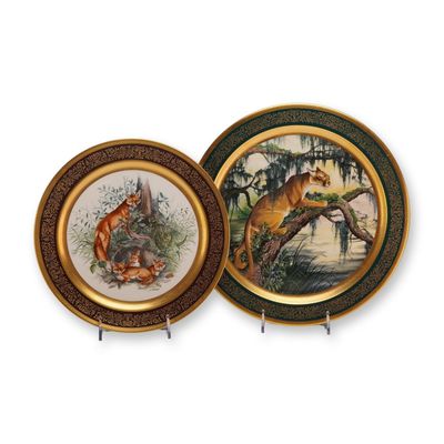 Sale Photo Thumbnail #129: 2pc Pickard China Limited Edition Wildlife Plates by James L. Lockhart including American Panther
