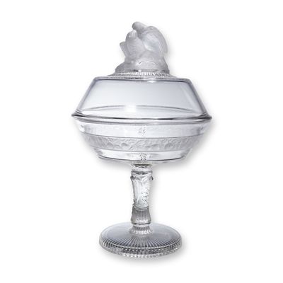 Sale Photo Thumbnail #78: EAPG Compote w/ Lid Frosted Kissing Love Birds Finial
