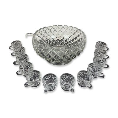 Sale Photo Thumbnail #216: Fourteen Piece Pressed Glass Williamsburg Style Punch Bowl Set
