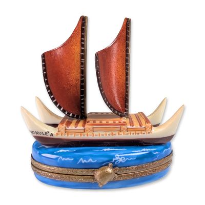 Sale Photo Thumbnail #4: Limoges Peint Main Hokulea Voyaging Canoe Treasure Box