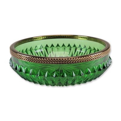 Sale Photo Thumbnail #215: Emerald Green Cut Glass Metal Mounted Bowl