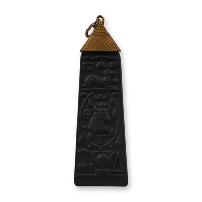Sale Photo Thumbnail #12: Wedgwood Black Basalt Egyptian Revival Obelisk Pendant