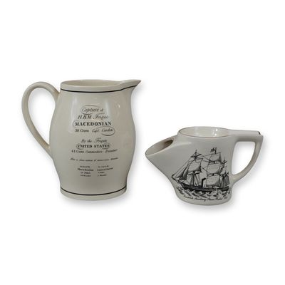 Sale Photo Thumbnail #113: 2pc  Nautical Commemorative Porcelain: Wedgwood Pitcher and Lord Nelson Pottery Shaving Scuttle