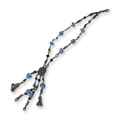 Sale Photo Thumbnail #155: Rubin Collection Silver-Tone Glass Bead Chatelaine-Style Multi-Clasp Necklace