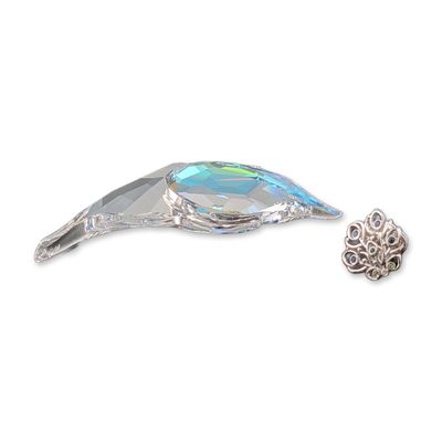 Sale Photo Thumbnail #383: 2pc Swarovski Crystal SCS Peacock Feather Ornament and Wheel Tack Pin