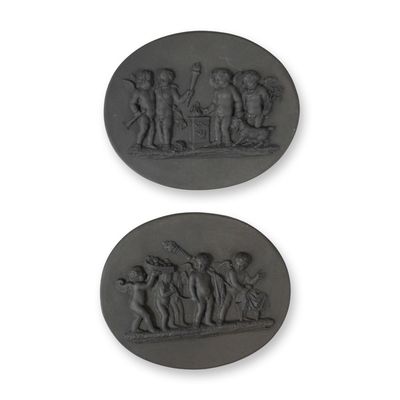Sale Photo Thumbnail #236: 2pc Gordon Elliott Black Basalt Oval Plaques