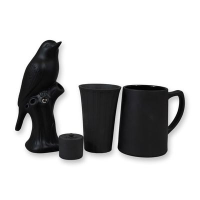 Sale Photo Thumbnail #399: 4 Piece Collection of Matte Black Ceramic Tableware Including Wedgwood Night and Day and Chive Bird