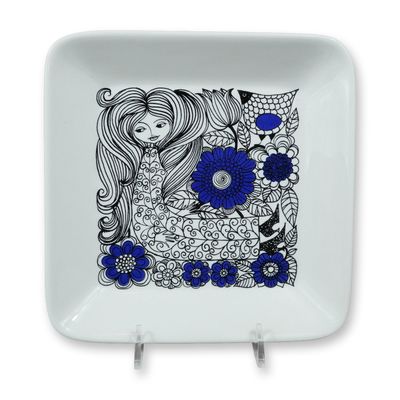 Sale Photo Thumbnail #436: Arabia Finland Pastoraali Pattern Square Ceramic Dish Designed by Esteri Tomula