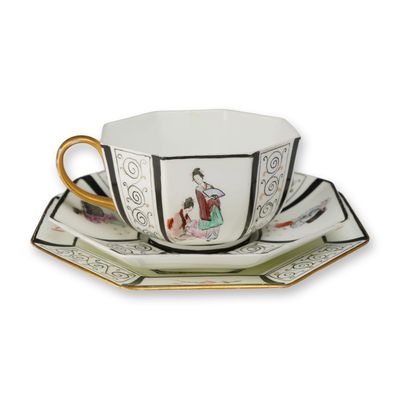 Sale Photo Thumbnail #257: Trio of Wedgwood Porcelain Asian Motif Teacup, Saucer, and Side Plate