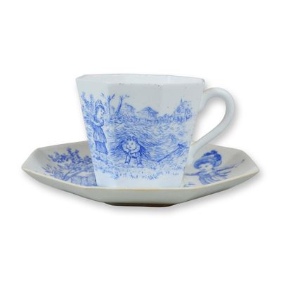 Sale Photo Thumbnail #109: 2pc  Wedgwood Octagonal Blue and White Transfer-Printed Porcelain Cup and Saucer