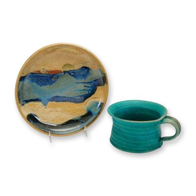 Sale Photo Thumbnail #430: 2pc Contemporary Studio Pottery Stoneware Cup and Plate