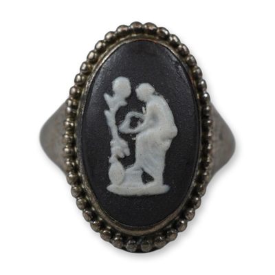 Sale Photo Thumbnail #152: Wedgwood Black Jasperware and 72% Silver Cameo Ring