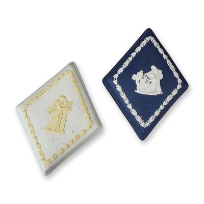 Sale Photo Thumbnail #424: Two Wedgwood Jasperware Diamond-Shaped Trinket Boxes
