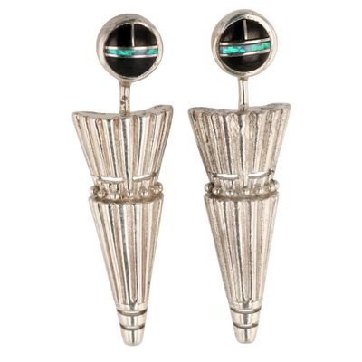 Sale Photo Thumbnail #179: Southwest Sterling Multi-Stone Inlay Dangle Earrings