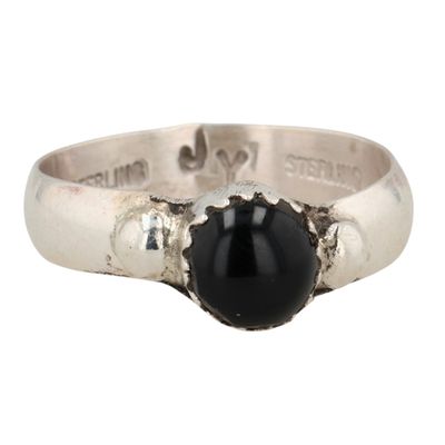 Sale Photo Thumbnail #177: Jason Yazzie Navajo Sterling Onyx Ring Sz 6.5