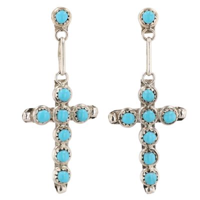 Sale Photo Thumbnail #470: Davis Kaamasee Zuni Sterling Turquoise Snake Eye Cross Earrings