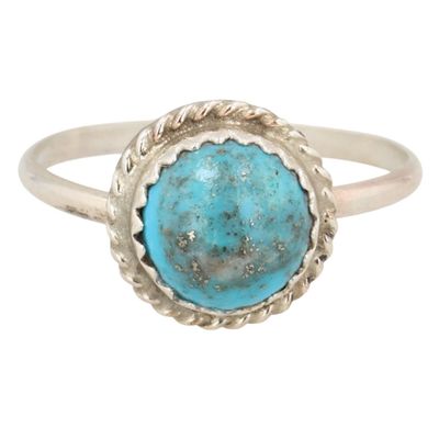Sale Photo Thumbnail #447: Esther White Navajo Sterling Kingman Turquoise Ring Sz 7.5