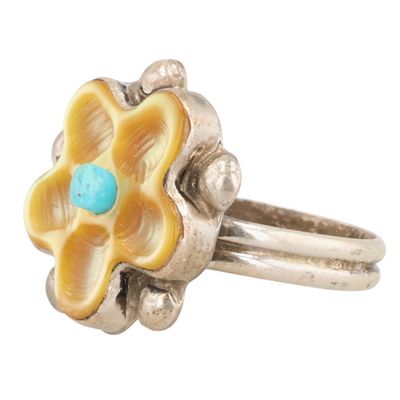 Sale Photo Thumbnail #503: Floria Shebola Zuni Sterling Multi-Stone Flower Ring Sz 6.5