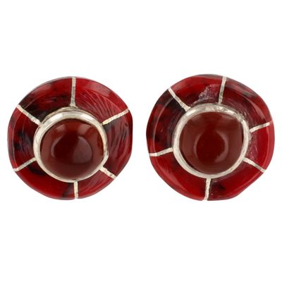 Sale Photo Thumbnail #6: Fred Manuelito Navajo Sterling Jasper Inlay Earrings