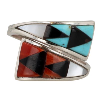 Sale Photo Thumbnail #348: Cena Weebothee Zuni Sterling Multi-Stone Inlay Adjustable Ring