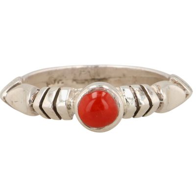 Sale Photo Thumbnail #584: Belinda Woody Navajo Sterling Coral Ring Sz 5.5