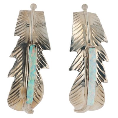 Sale Photo Thumbnail #556: Allen Barney Navajo Sterling Opal Feather Earrings