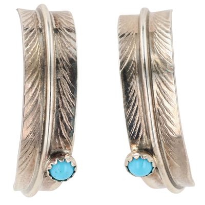 Sale Photo Thumbnail #384: Byron Begay Navajo Sterling Kingman Turquoise Feather Earrings