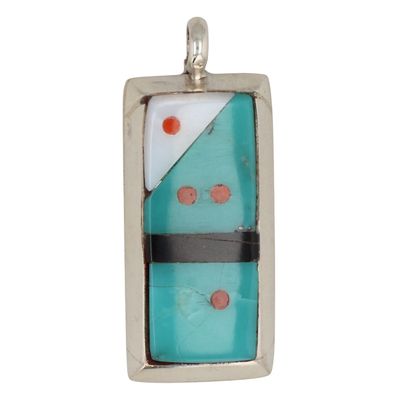 Sale Photo Thumbnail #250: Jovi Burns Zuni Sterling Multi-Stone Inlay Domino Pendant