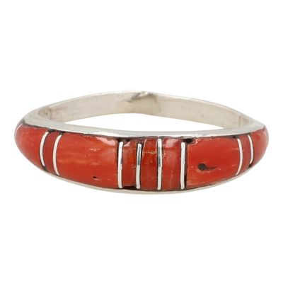 Sale Photo Thumbnail #19: Kerrie Peina Zuni Sterling Coral Inlay Ring Sz 7.75