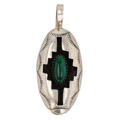 Sale Photo Thumbnail #499: Felix Perry Navajo Sterling Malachite Shadowbox Pendant