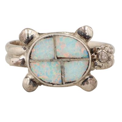 Sale Photo Thumbnail #73: Swain Charley Zuni Sterling Opal Inlay Ring Sz 7