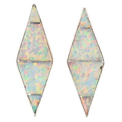 Sale Photo Thumbnail #386: Andrew Enrico Navajo Sterling Opal Inlay Earrings