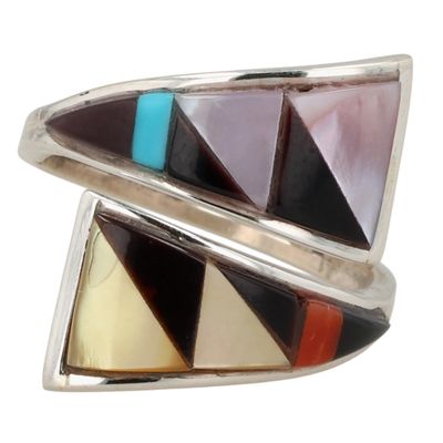 Sale Photo Thumbnail #74: Tammie Qualo Zuni Sterling Multi-Stone Inlay Adjustable Ring