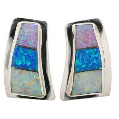 Sale Photo Thumbnail #68: Norvin Johnson Navajo Sterling Opal Inlay Earrings