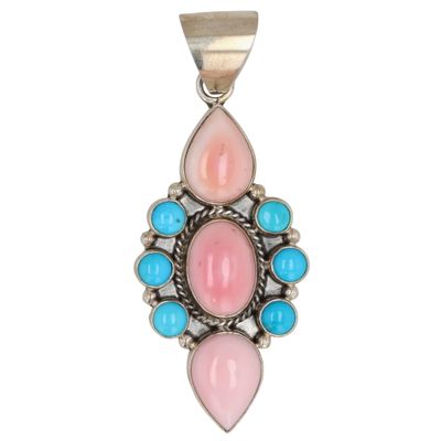 Sale Photo Thumbnail #444: Southwest Sterling Turquoise Pink Conch Pendant
