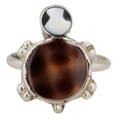Sale Photo Thumbnail #285: Zuni Sterling Multi-Stone Inlay Turtle Ring Sz 6