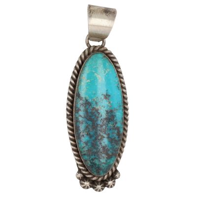 Sale Photo Thumbnail #468: Scott Skeets Navajo Sterling Smokey Mtn. Turquoise Pendant