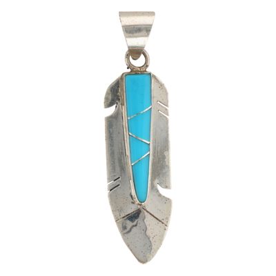 Sale Photo Thumbnail #411: Mary Yazzie Navajo Sterling Kingman Turquoise Feather Pendant