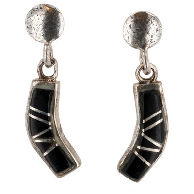 Sale Photo Thumbnail #322: Swain Charley Zuni Sterling Onyx Inlay Earrings