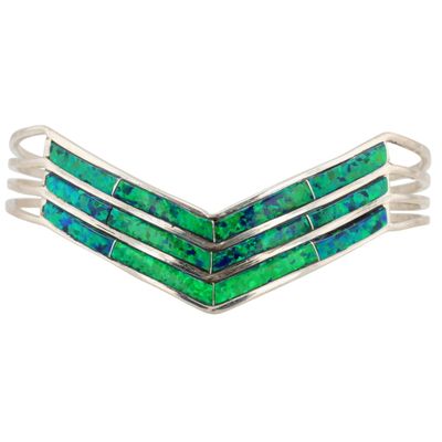 Sale Photo Thumbnail #281: Jamie Johnson Navajo Sterling Opal Inlay Row Cuff Bracelet