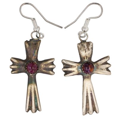 Sale Photo Thumbnail #295: Tonya Yazzie Navajo Sterling Spiny Oyster Cross Earrings