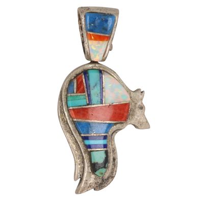 Sale Photo Thumbnail #261: Gene Martinez Navajo Sterling Multi-Stone Inlay Bear Pendant