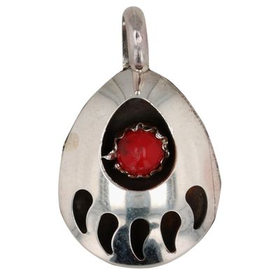 Sale Photo Thumbnail #33: Navajo Sterling Coral Bear Paw Pendant