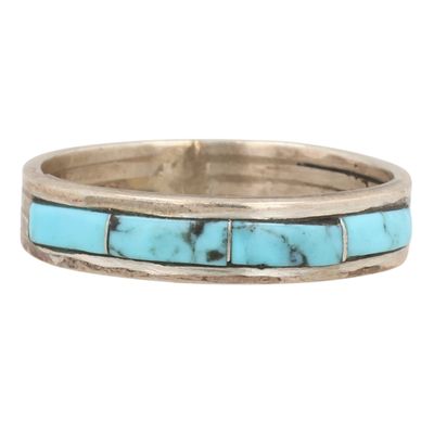 Sale Photo Thumbnail #456: Debbie Livingston Navajo Sterling Kingman Turquoise Inlay Ring Sz 7.5