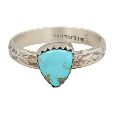 Sale Photo Thumbnail #433: Theresa Smith Navajo Sterling Sonoran Gold Turquoise Ring Sz 7.75