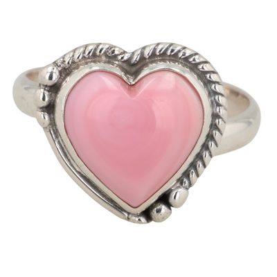 Sale Photo Thumbnail #205: Southwest Sterling Pink Conch Heart Adjustable Ring