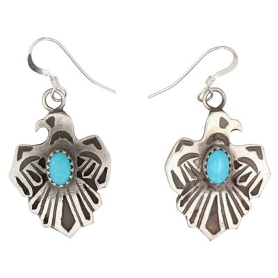 Sale Photo Thumbnail #488: Genevieve Jones Navajo Sterling Turquoise Thunderbird Earrings